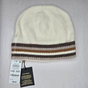 NWT Charter Club Women's Neural Striped Cashmere Hat OS